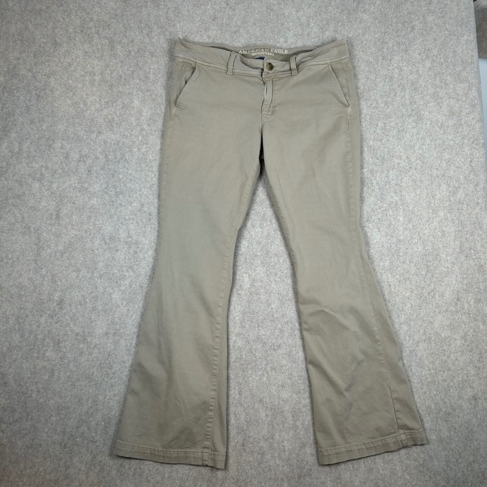 American Eagle Kick Boot Pants Women 14 Khaki Good Super Stretch X Chino Flare